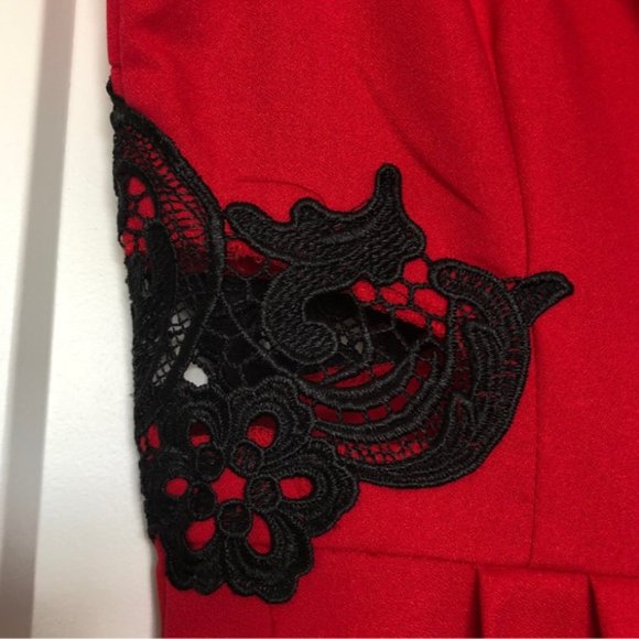 AX Paris Red Mini Dress with Black Lace Cutouts Women's Large Homecoming Party - Picture 6 of 9